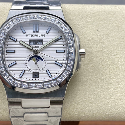 NAUTILUS STEEL ATTACHED DIAMOND BEZEL WHITE DIAL