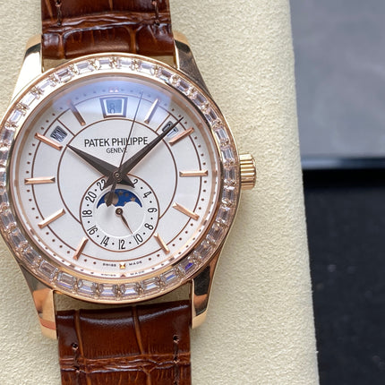 ANNUAL CALENDAR ROSE GOLD ATTACHED DIAMOND BEZEL WHITE DIAL