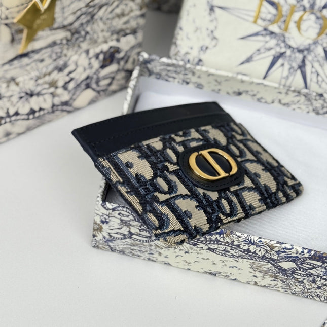 DIOR 25S 30 MONTAIGNE CARD HOLDER 10 IN BLACK OBLIQUE JACQUARD CANVAS
