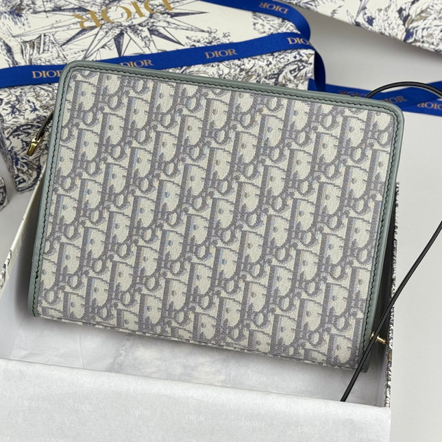 DIOR 25S 30 MONTAIGNE DEA POUCH GRAY OBLIQUE JACQUARD 26 IN CANVAS