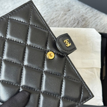 CHANEL 25S MULTI PURPOSE PASSPORT WALLET 15 IN BLACK LAMBSKIN GOLD HARDWARE