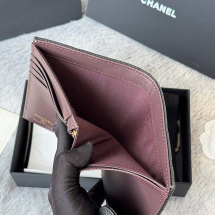 CHANEL 25S MULTI PURPOSE PASSPORT WALLET 15 IN BLACK CALFSKIN GOLD HARDWARE