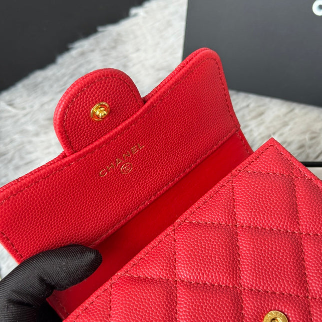 CHANEL 25S CF SMALL TRI FOLD WALLET 11 IN VIVID RED CAVIAR GOLD HARDWARE
