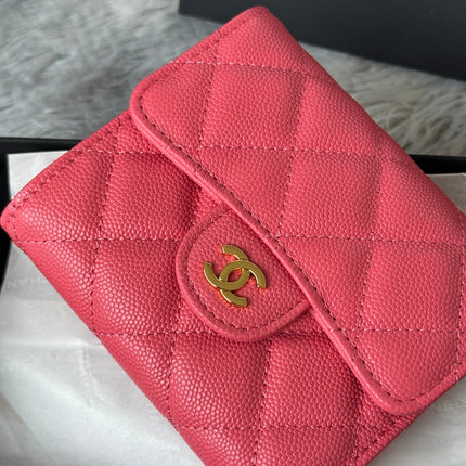 CHANEL 25S CF SMALL TRI FOLD WALLET 11 IN WATERMELON CAVIAR GOLD HARDWARE