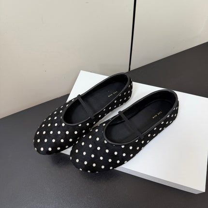 THE ROW 26S BALLET FLATS IN BLACK & WHITE MICRO POLKA DOT CALF HAIR CALFSKIN
