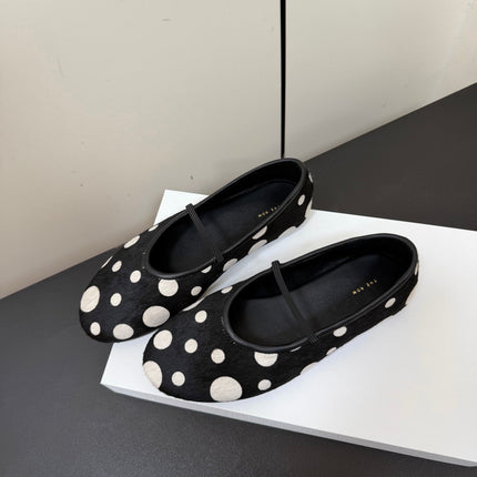 THE ROW 26S BALLET FLATS IN BLACK & WHITE POLKA DOT CALF HAIR CALFSKIN