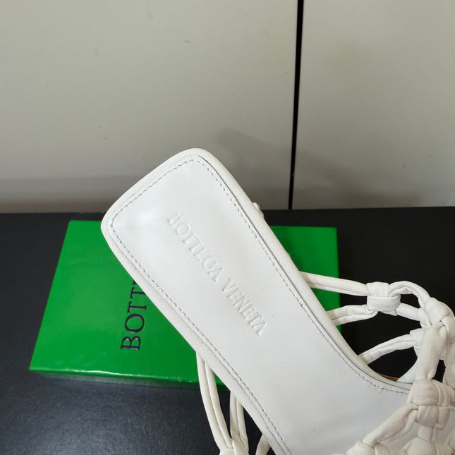 BOTTEGA VENETA 26S WOVEN STRAP HIGH-HEEL SANDALS 55 MM IN WHITE LAMBSKIN