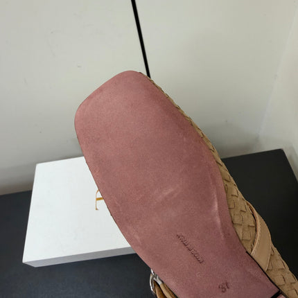 THE ROW 26S MARY JANE BALLET FLATS IN BEIGE SUEDE AND CALFSKIN