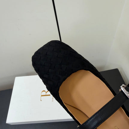 THE ROW 26S MARY JANE BALLET FLATS IN BLACK SUEDE AND CALFSKIN