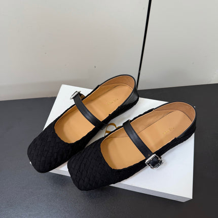THE ROW 26S MARY JANE BALLET FLATS IN BLACK SUEDE AND CALFSKIN