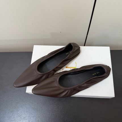 THE ROW 26S POINTED TOE BALLET FLATS IN CHOCOLATE BROWN LAMBSKIN