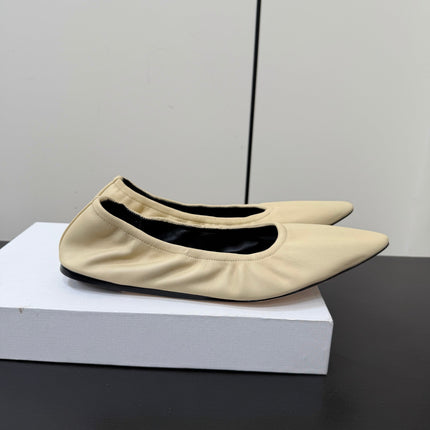 THE ROW 26S POINTED TOE BALLET FLATS IN BUTTER BEIGE LAMBSKIN