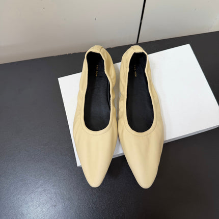THE ROW 26S POINTED TOE BALLET FLATS IN BUTTER BEIGE LAMBSKIN