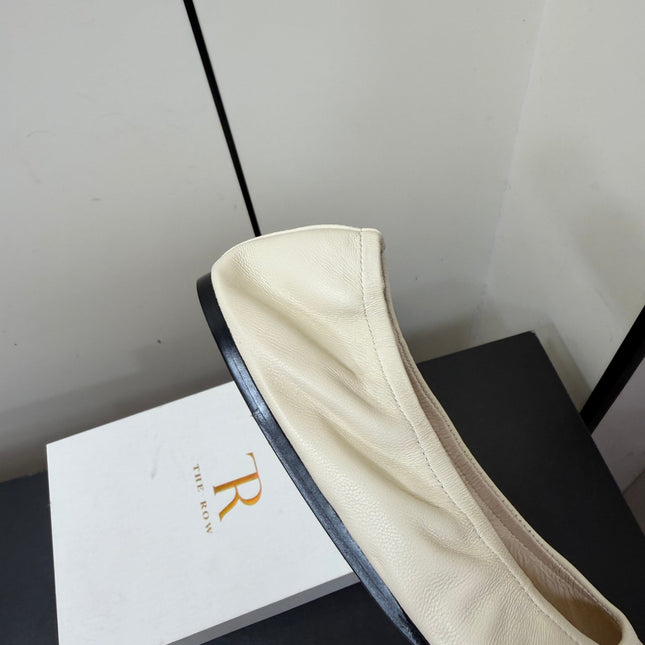 THE ROW 26S POINTED TOE BALLET FLATS IN IVORY WHITE LAMBSKIN