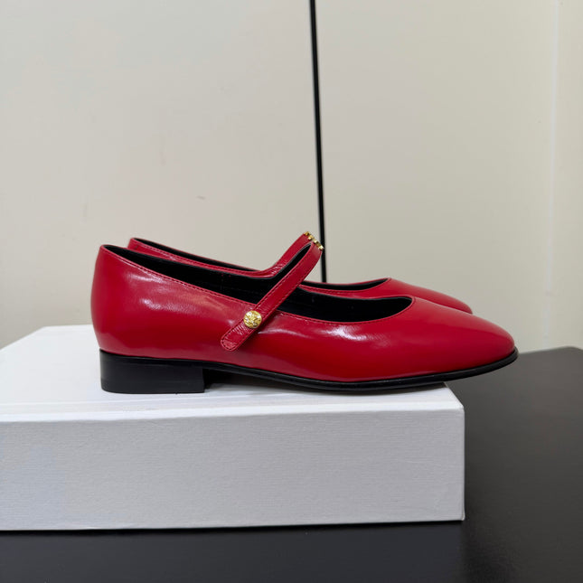 CELINE 26S MARY JANE FLATS IN DARK RED GLOSSY CALFSKIN GOLD HARDWARE