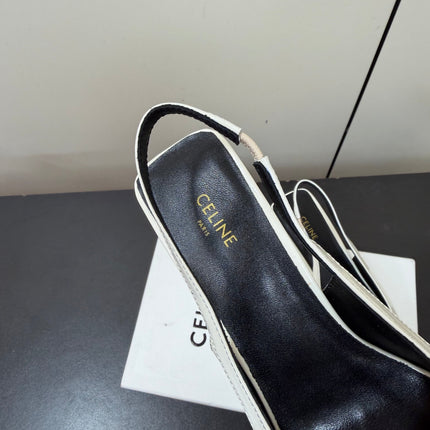 CELINE 26S TRIOMPHE SLINGBACK PUMPS IN WHITE PATENT CALFSKIN GOLD HARDWARE