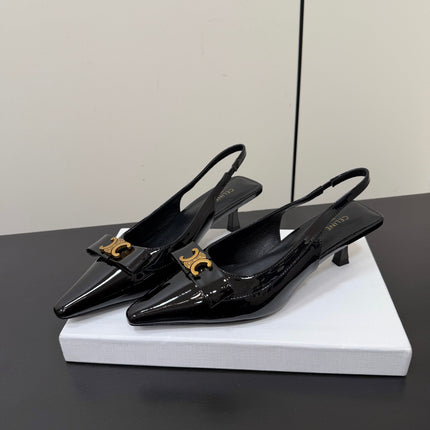 CELINE 26S TRIOMPHE SLINGBACK PUMPS IN BLACK PATENT CALFSKIN GOLD HARDWARE