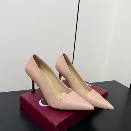 GUCCI 26S POINTED TOE PUMPS 85MM IN NUDE BEIGE CALFSKIN