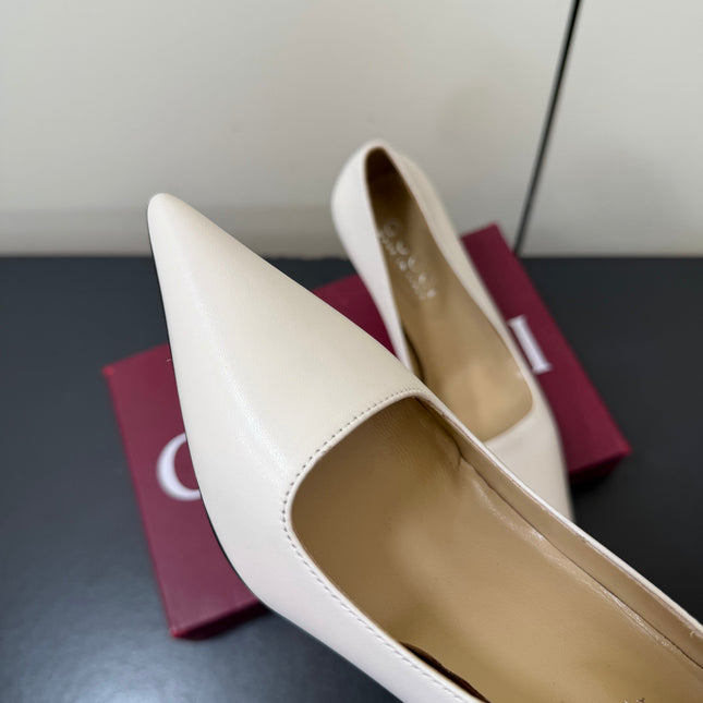 GUCCI 26S POINTED TOE PUMPS 85MM IN WHITE CALFSKIN