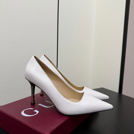 GUCCI 26S POINTED TOE PUMPS 85MM IN WHITE CALFSKIN