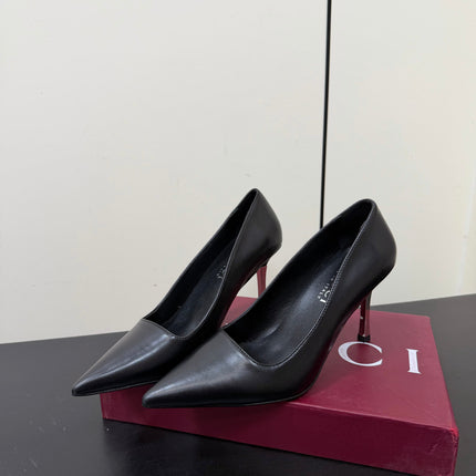 GUCCI 26S POINTED TOE PUMPS 85MM IN BLACK CALFSKIN