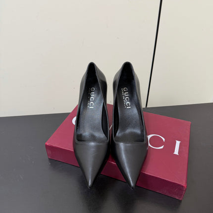GUCCI 26S POINTED TOE PUMPS 85MM IN BLACK CALFSKIN