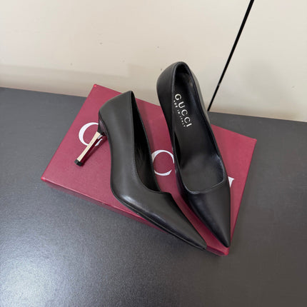 GUCCI 26S POINTED TOE PUMPS 85MM IN BLACK CALFSKIN