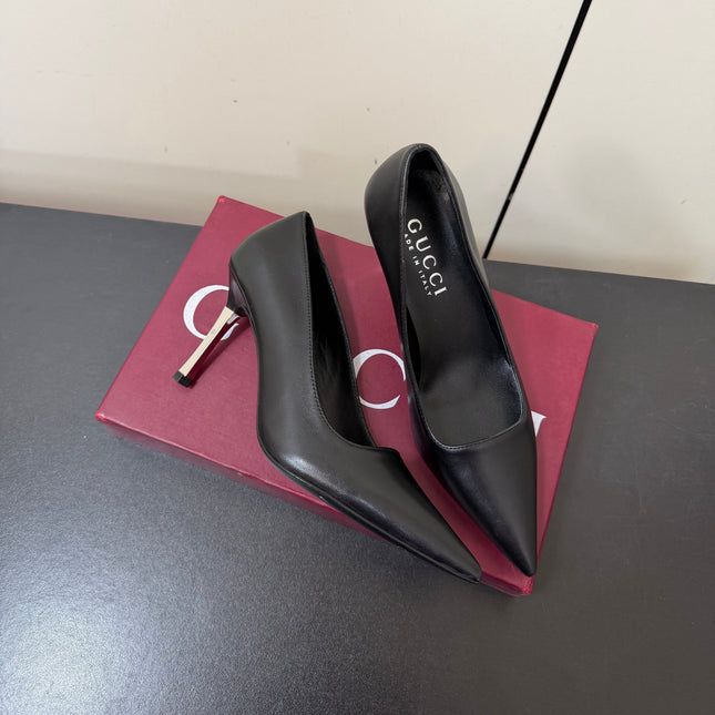 GUCCI 26S POINTED TOE PUMPS 85MM IN BLACK CALFSKIN