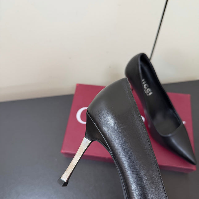 GUCCI 26S POINTED TOE PUMPS 85MM IN BLACK CALFSKIN