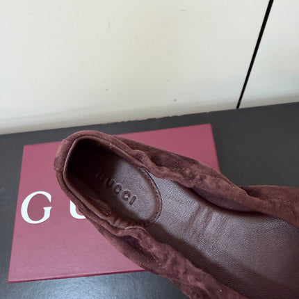 GUCCI 26S BALLET FLATS IN DARK BROWN SUEDE GOLD HARDWARE