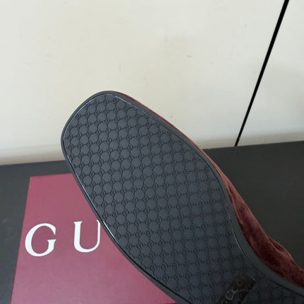 GUCCI 26S BALLET FLATS IN DARK BROWN SUEDE GOLD HARDWARE