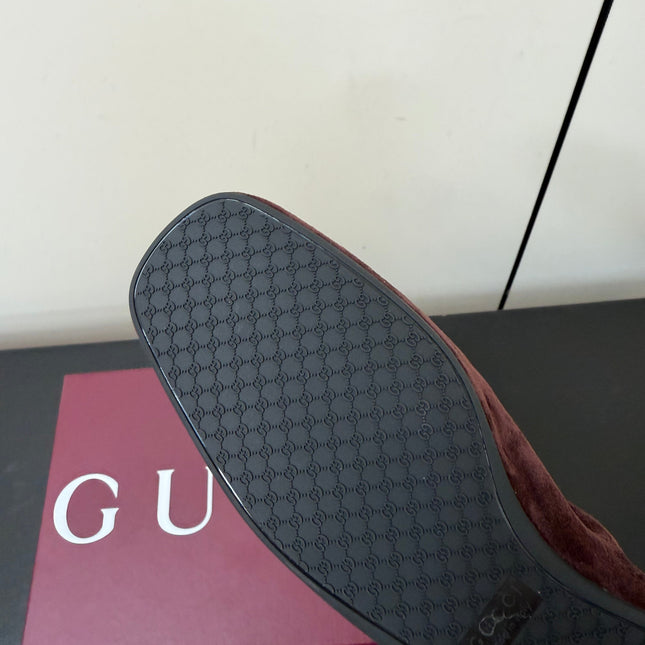 GUCCI 26S BALLET FLATS IN DARK BROWN SUEDE GOLD HARDWARE
