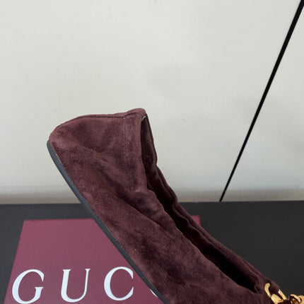 GUCCI 26S BALLET FLATS IN DARK BROWN SUEDE GOLD HARDWARE
