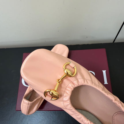 GUCCI 26S BALLET FLATS IN LIGHT PINK SHINY CALFSKIN GOLD HARDWARE