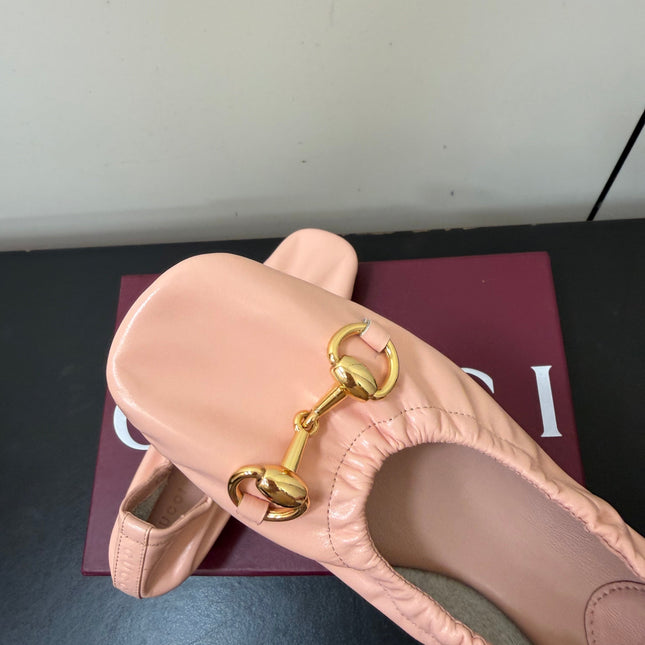 GUCCI 26S BALLET FLATS IN LIGHT PINK SHINY CALFSKIN GOLD HARDWARE