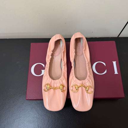 GUCCI 26S BALLET FLATS IN LIGHT PINK SHINY CALFSKIN GOLD HARDWARE
