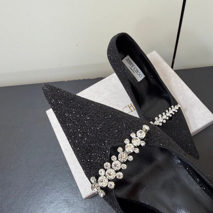 JIMMY CHOO 26S EMBELLISHED HIGH HEELS 90 MM IN BLACK GLITTER