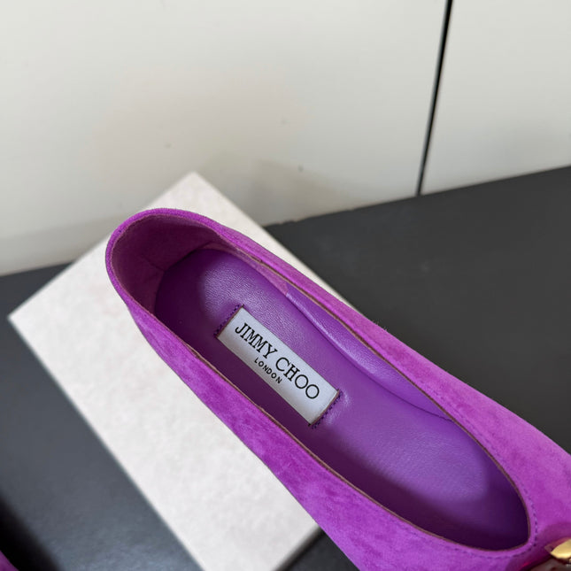 JIMMY CHOO 26S BALLET FLATS IN DARK PURPLE SUEDE
