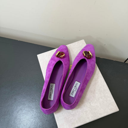 JIMMY CHOO 26S BALLET FLATS IN DARK PURPLE SUEDE