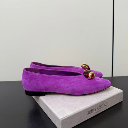 JIMMY CHOO 26S BALLET FLATS IN DARK PURPLE SUEDE