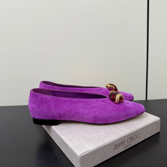 JIMMY CHOO 26S BALLET FLATS IN DARK PURPLE SUEDE