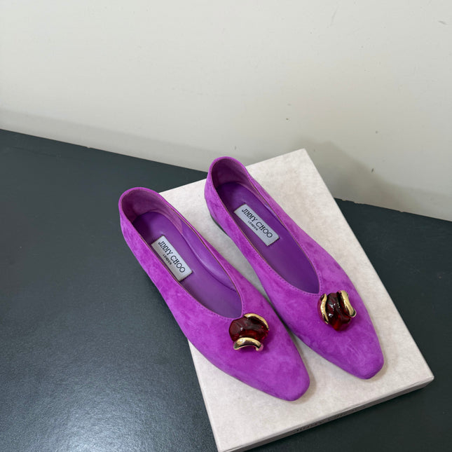 JIMMY CHOO 26S BALLET FLATS IN DARK PURPLE SUEDE