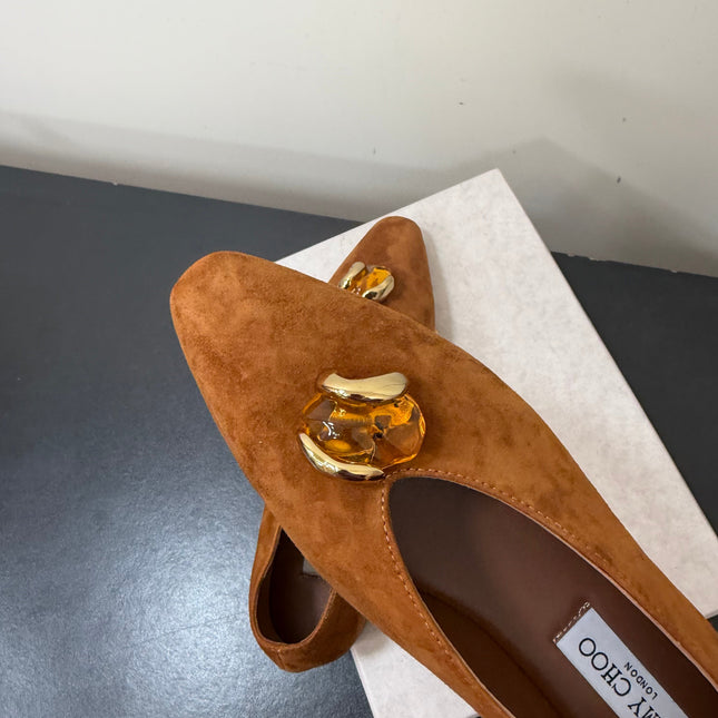 JIMMY CHOO 26S BALLET FLATS IN BROWN SUEDE