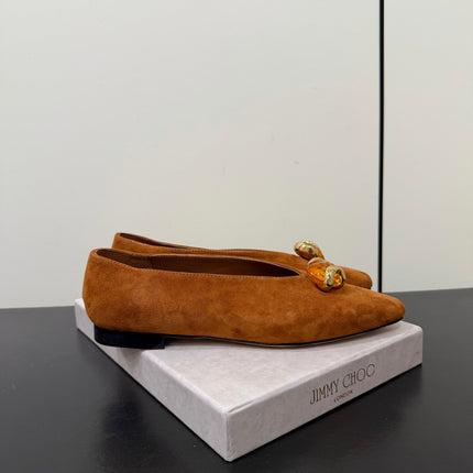 JIMMY CHOO 26S BALLET FLATS IN BROWN SUEDE