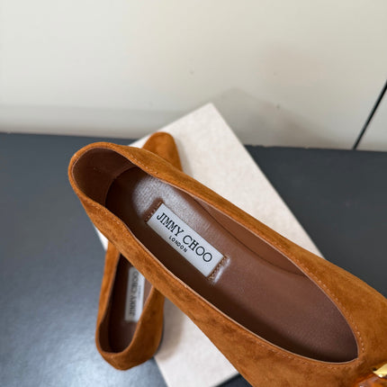 JIMMY CHOO 26S BALLET FLATS IN BROWN SUEDE