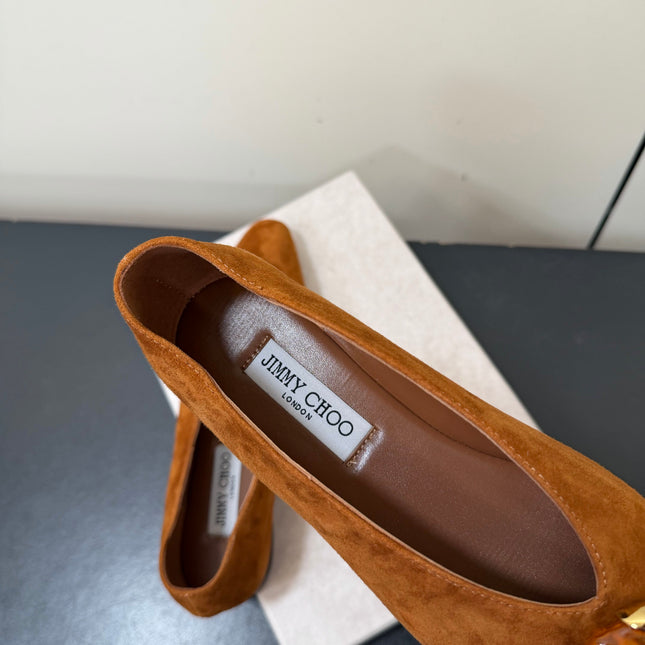 JIMMY CHOO 26S BALLET FLATS IN BROWN SUEDE