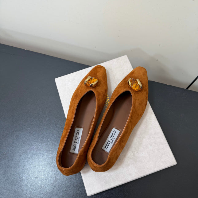 JIMMY CHOO 26S BALLET FLATS IN BROWN SUEDE