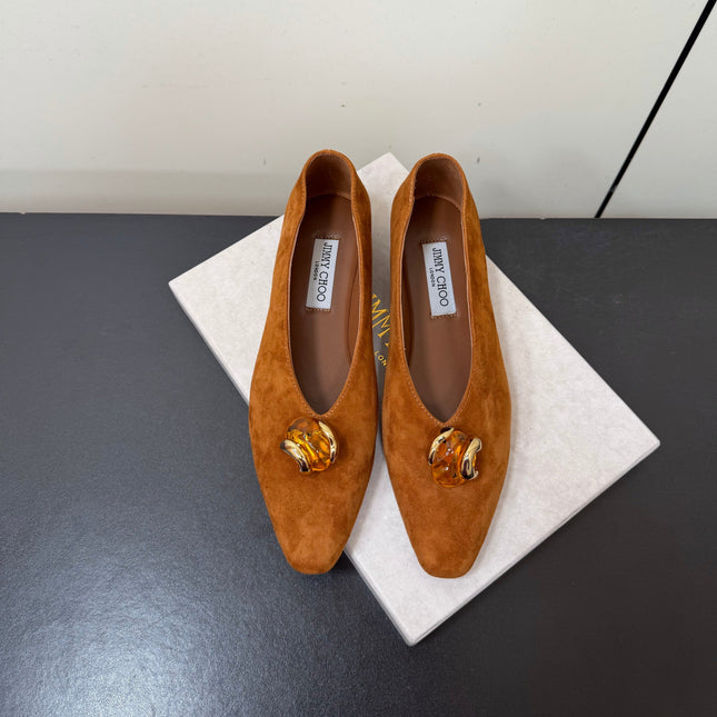 JIMMY CHOO 26S BALLET FLATS IN BROWN SUEDE