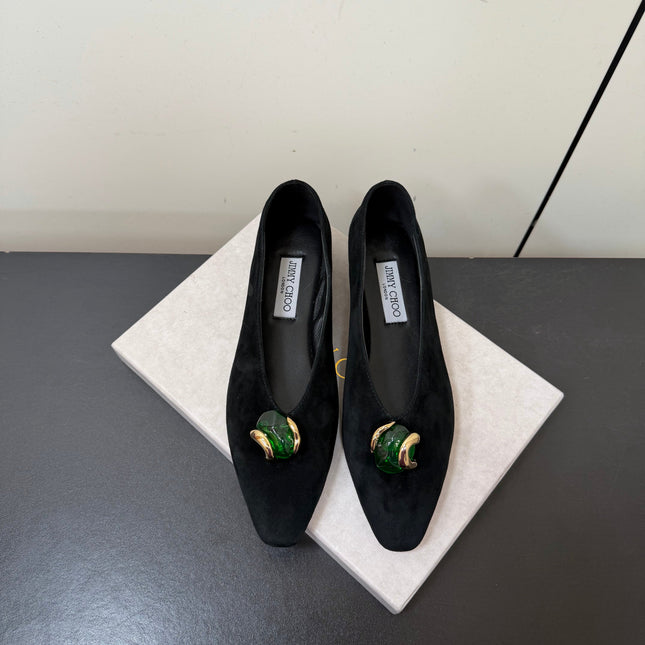 JIMMY CHOO 26S BALLET FLATS IN BLACK SUEDE