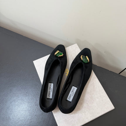 JIMMY CHOO 26S BALLET FLATS IN BLACK SUEDE